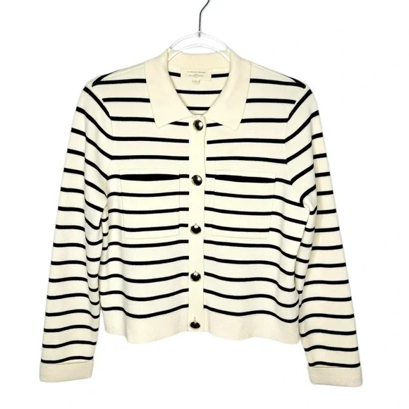 Sezane | NWOT Betty Cardigan in Navy/Ecru Stripe RARE OG Gold Buttons Small - Picture 6 of 14